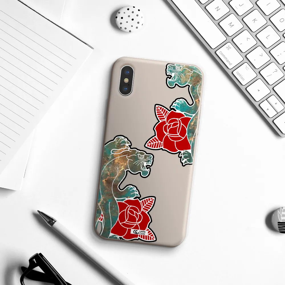 Black Panther Roses Apple iPhone XS Silicone Stone Case