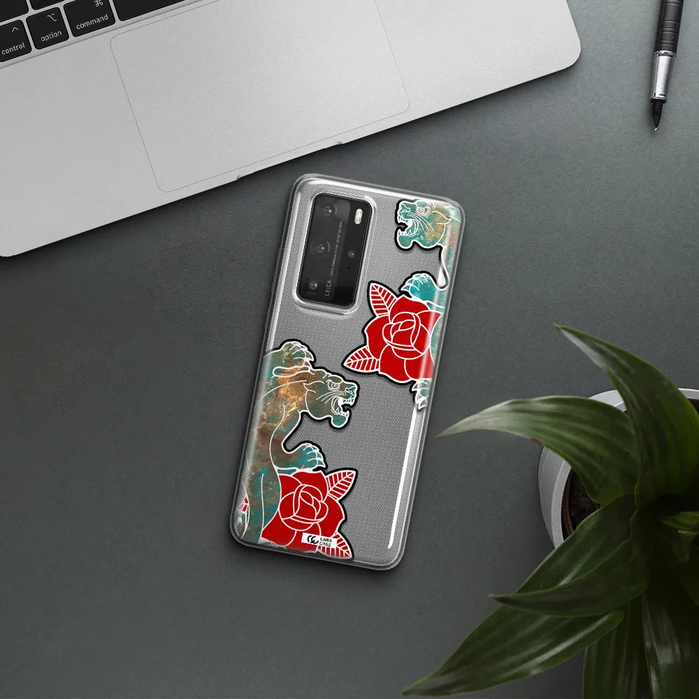 Black Panther Roses Huawei P40 Pro Clear TPU Case