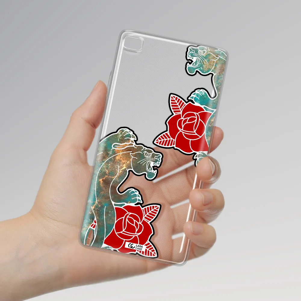 Black Panther Roses Huawei P8 Clear TPU Case