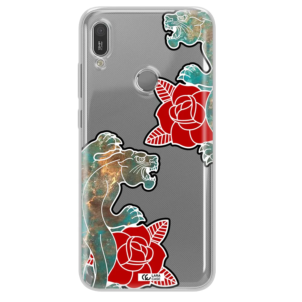 Black Panther Roses Huawei Y6 2019 Clear TPU Case