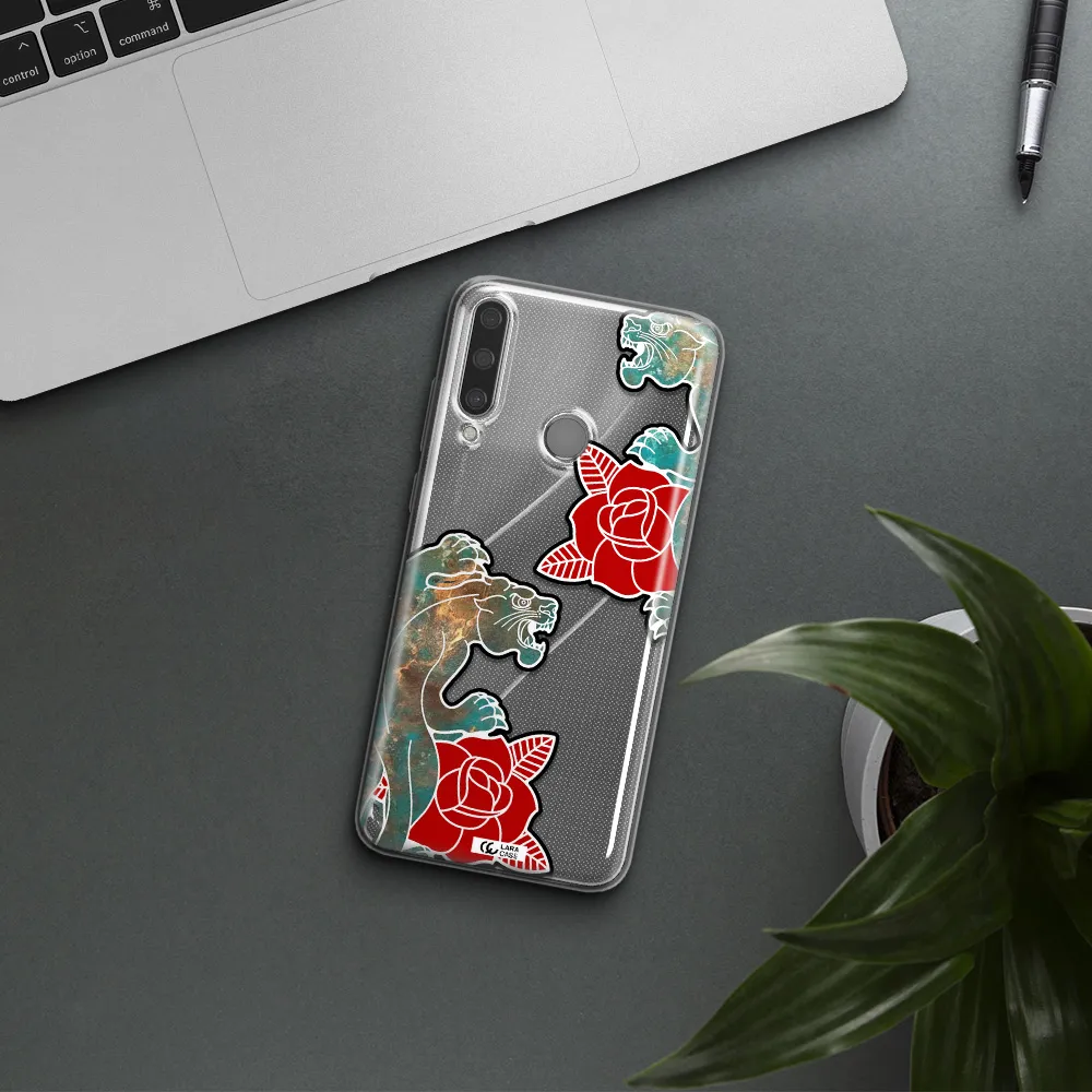 Black Panther Roses Huawei Y6P Clear TPU Case