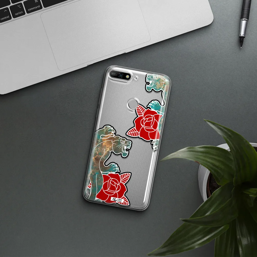 Black Panther Roses Huawei Y7 2018 Clear TPU Case