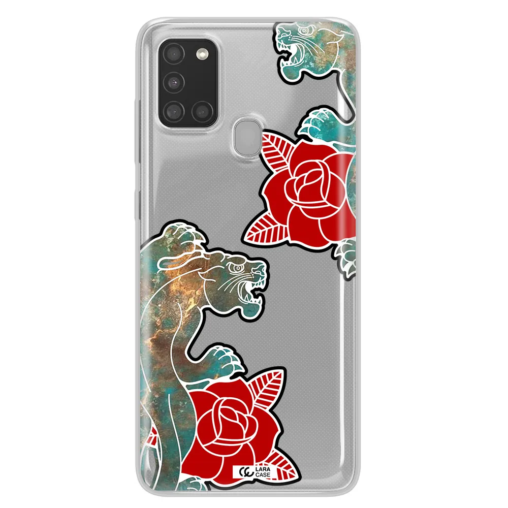 Black Panther Roses Samsung A21S Clear TPU Case