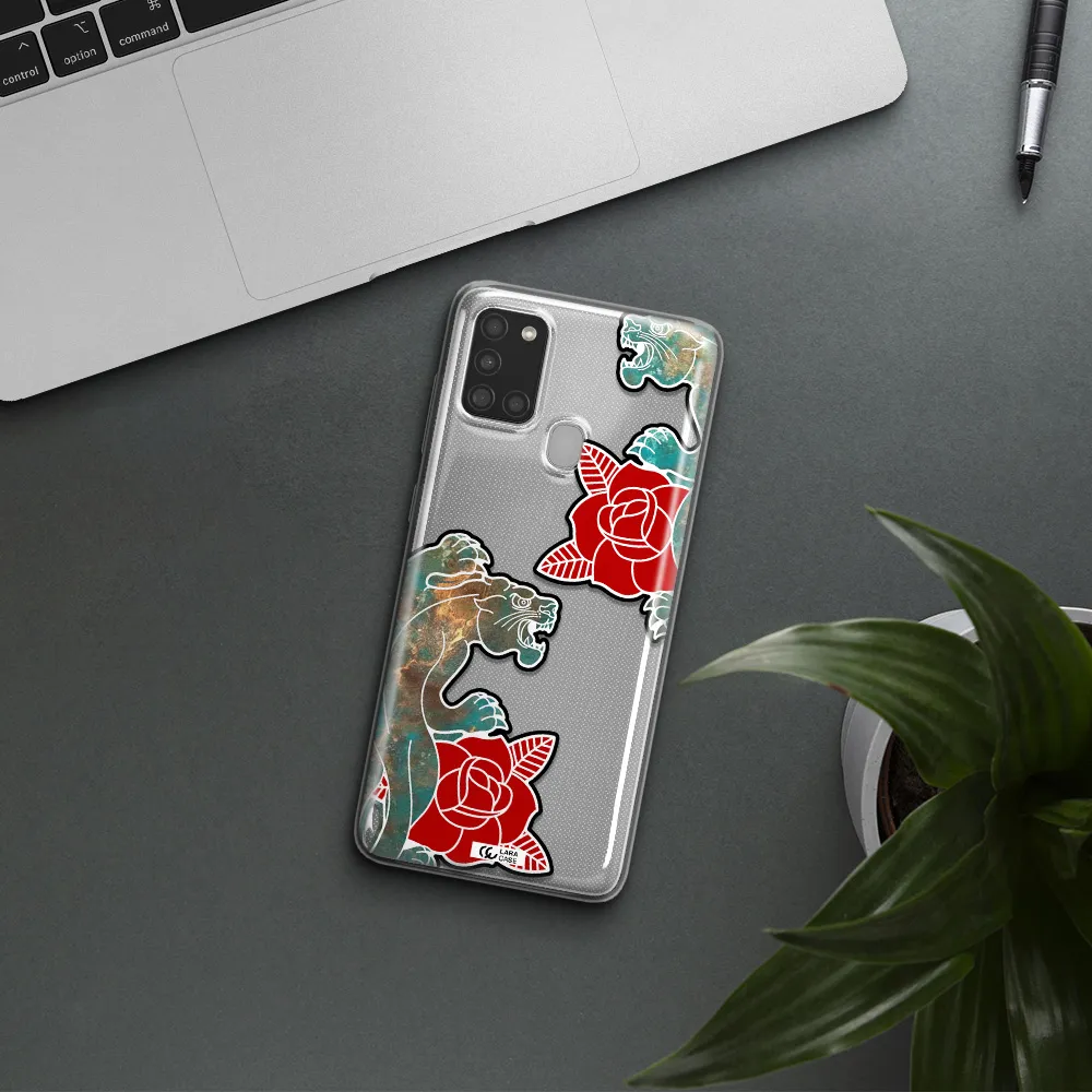 Black Panther Roses Samsung A21S Clear TPU Case