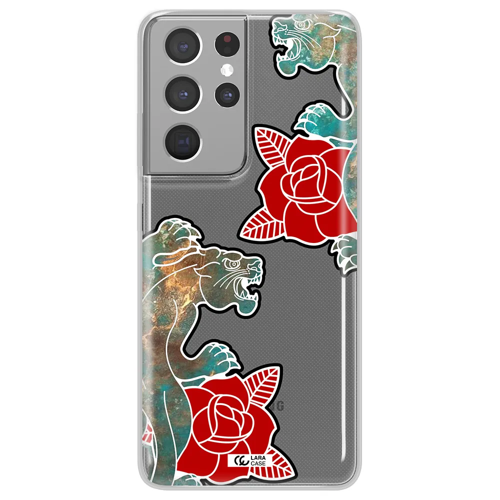 Black Panther Roses Samsung S21 Ultra Clear TPU Case