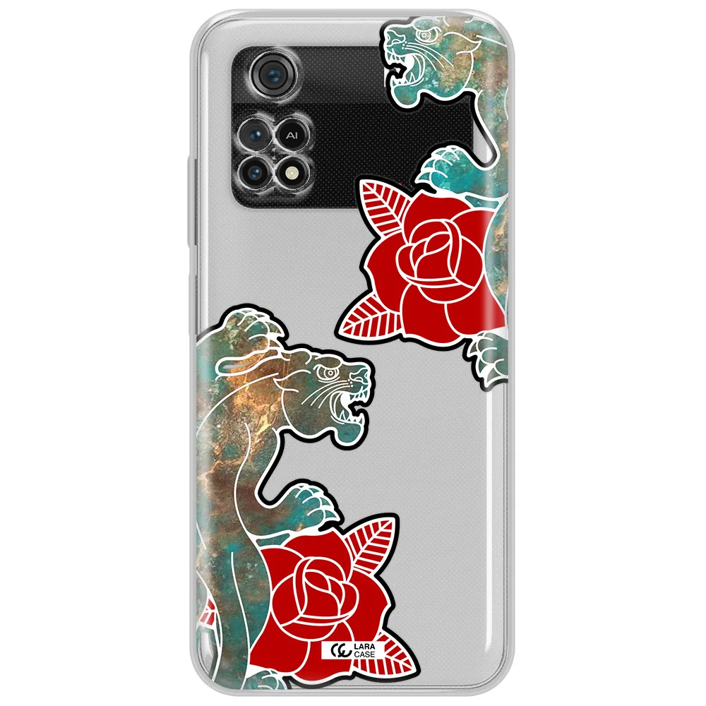 Black Panther Roses Xiaomi Poco M4 Pro 4G Clear Tpu Case