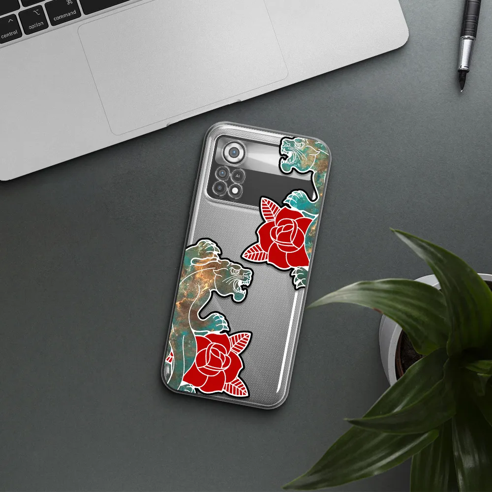 Black Panther Roses Xiaomi Poco X4 Pro Clear TPU Case
