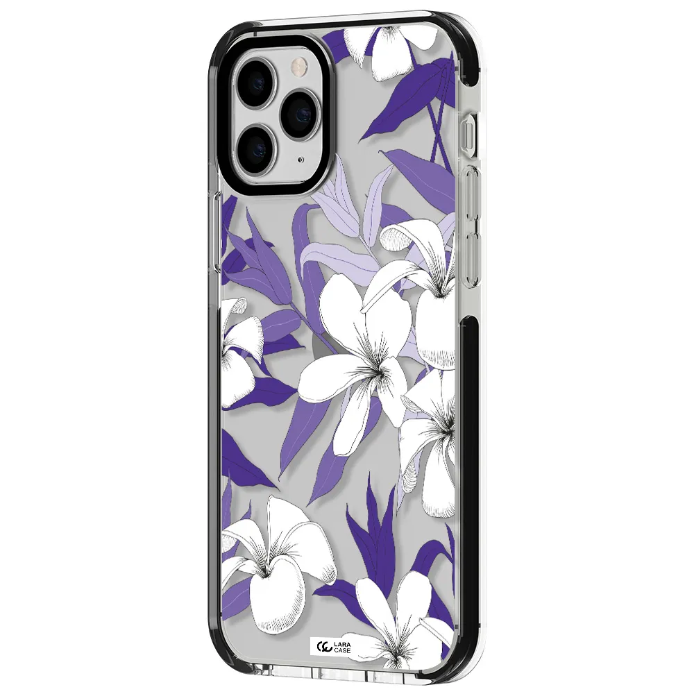 Purple Flower Apple iPhone 11 pro impact black border Case