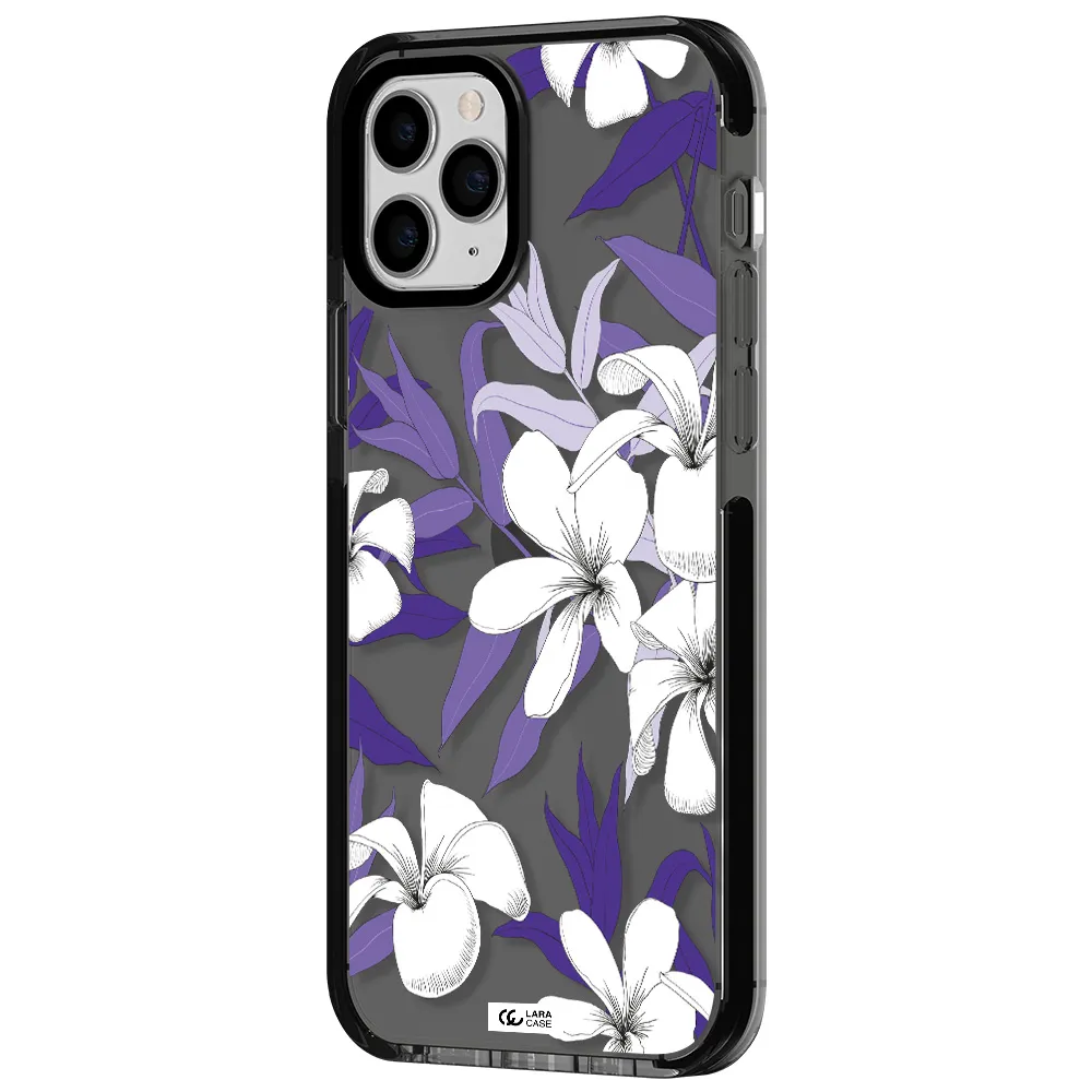 Purple Flower Apple iPhone 11 pro impact Smoke Black Case