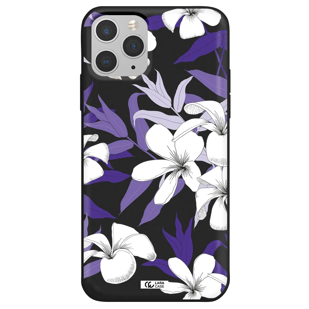 Purple Flower Apple iPhone 11 pro max Silicone black Case
