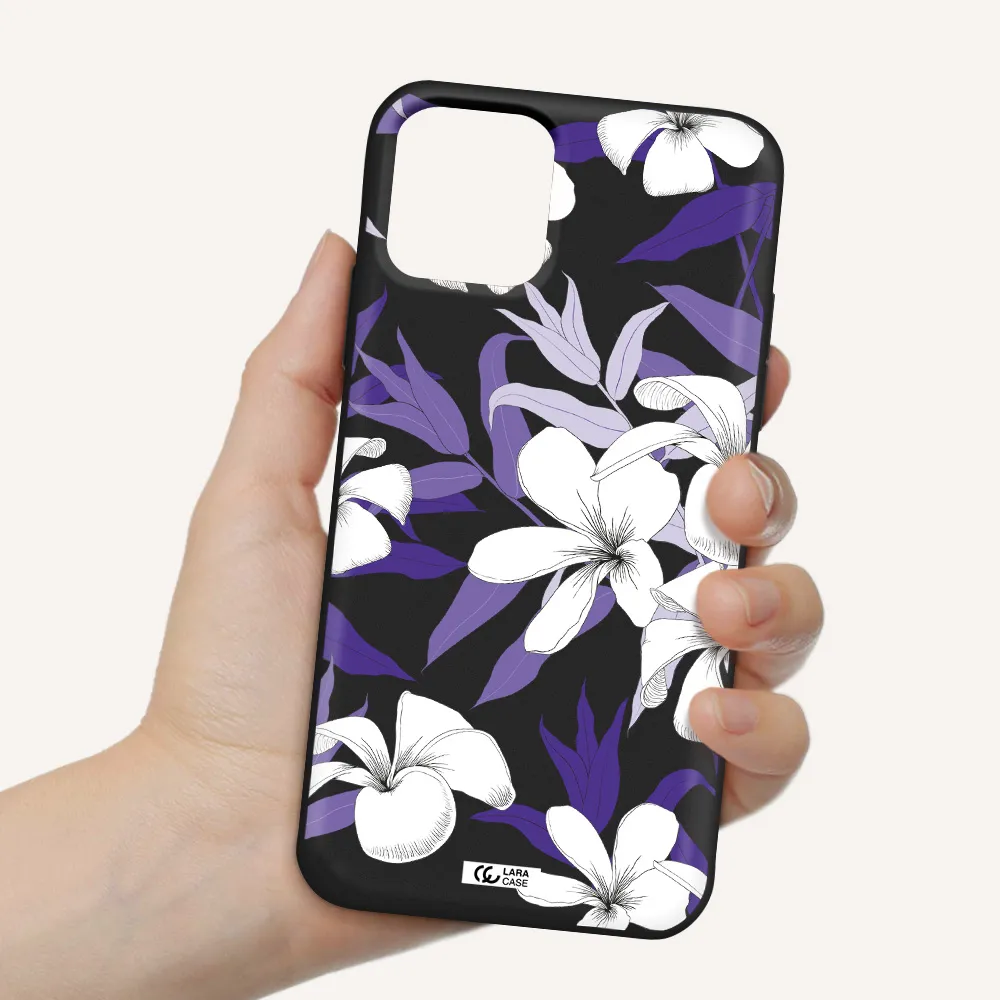 Purple Flower Apple iPhone 11 pro max Silicone black Case