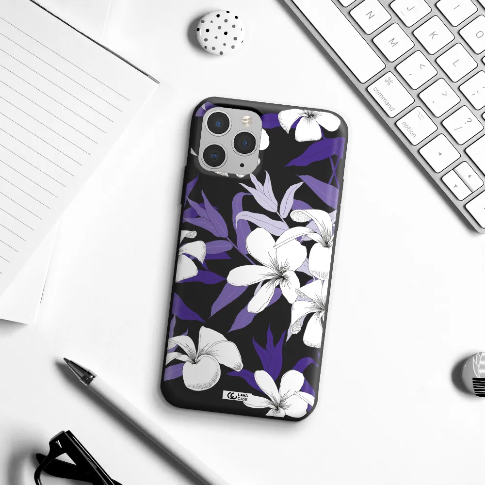 Purple Flower Apple iPhone 11 pro max Silicone black Case