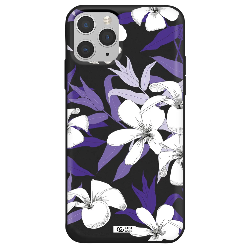 Purple Flower Apple iPhone 11 pro Silicone black Case