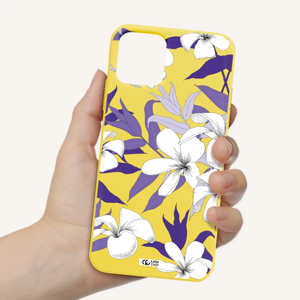 Purple Flower Apple iPhone 11 pro Silicone canary yellow Case