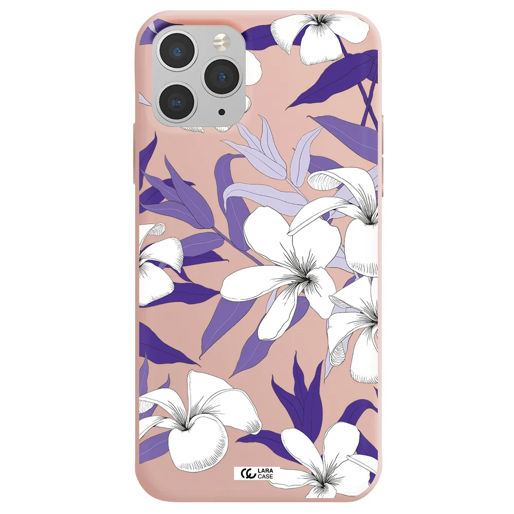 Purple Flower Apple iPhone 11 pro Silicone pastel pink Case