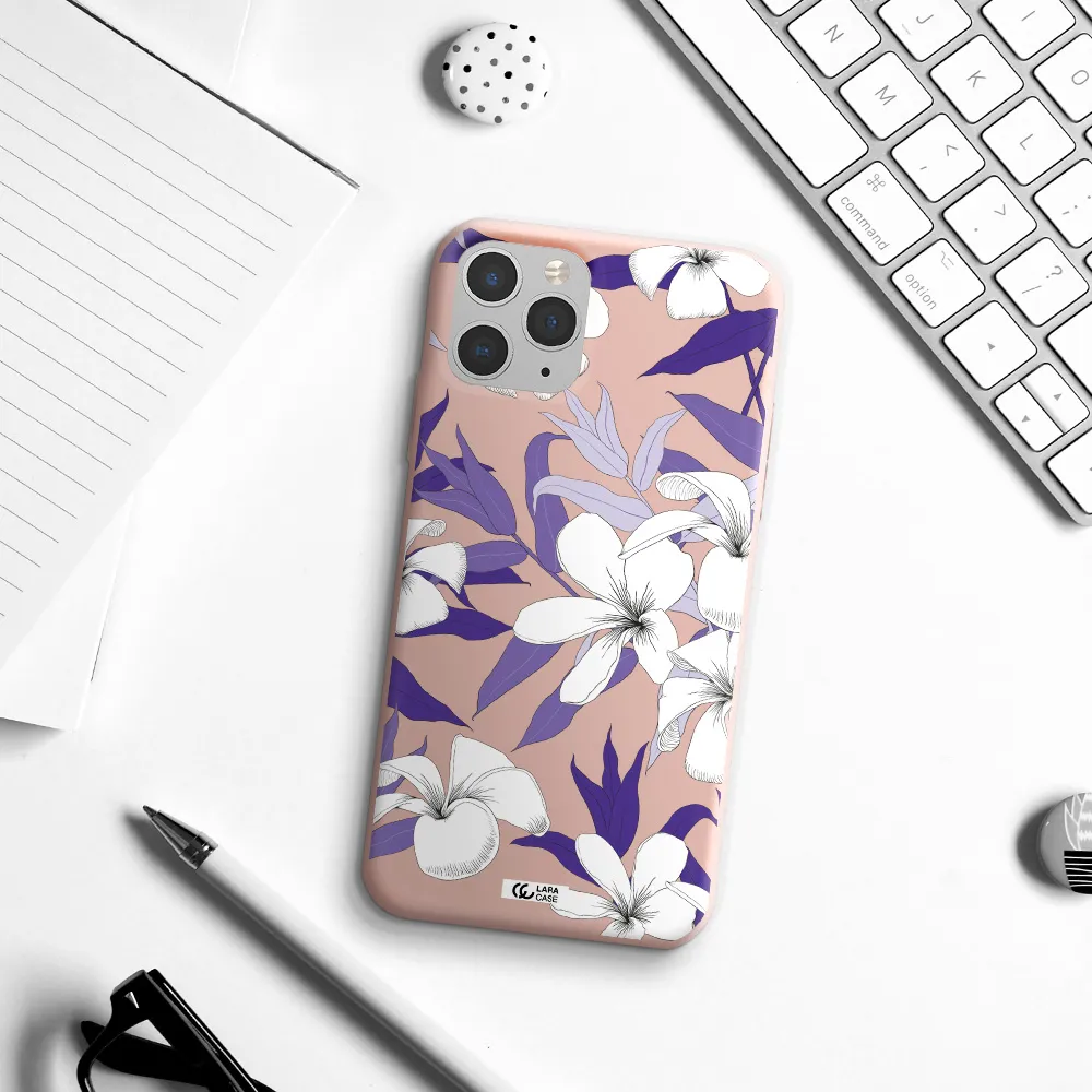 Purple Flower Apple iPhone 11 pro Silicone pastel pink Case