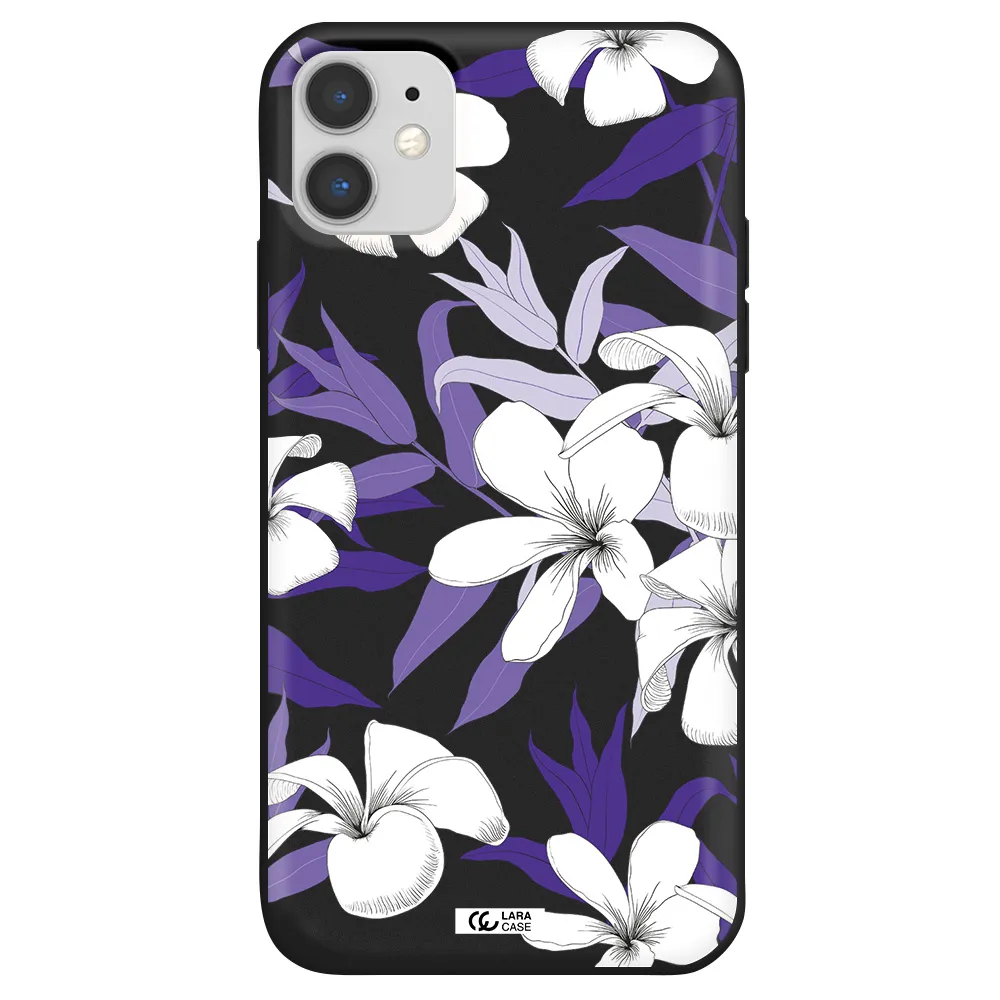 Purple Flower Apple iPhone 11 Silicone black Case