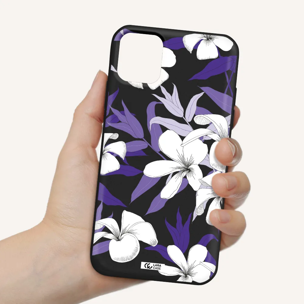 Purple Flower Apple iPhone 11 Silicone black Case
