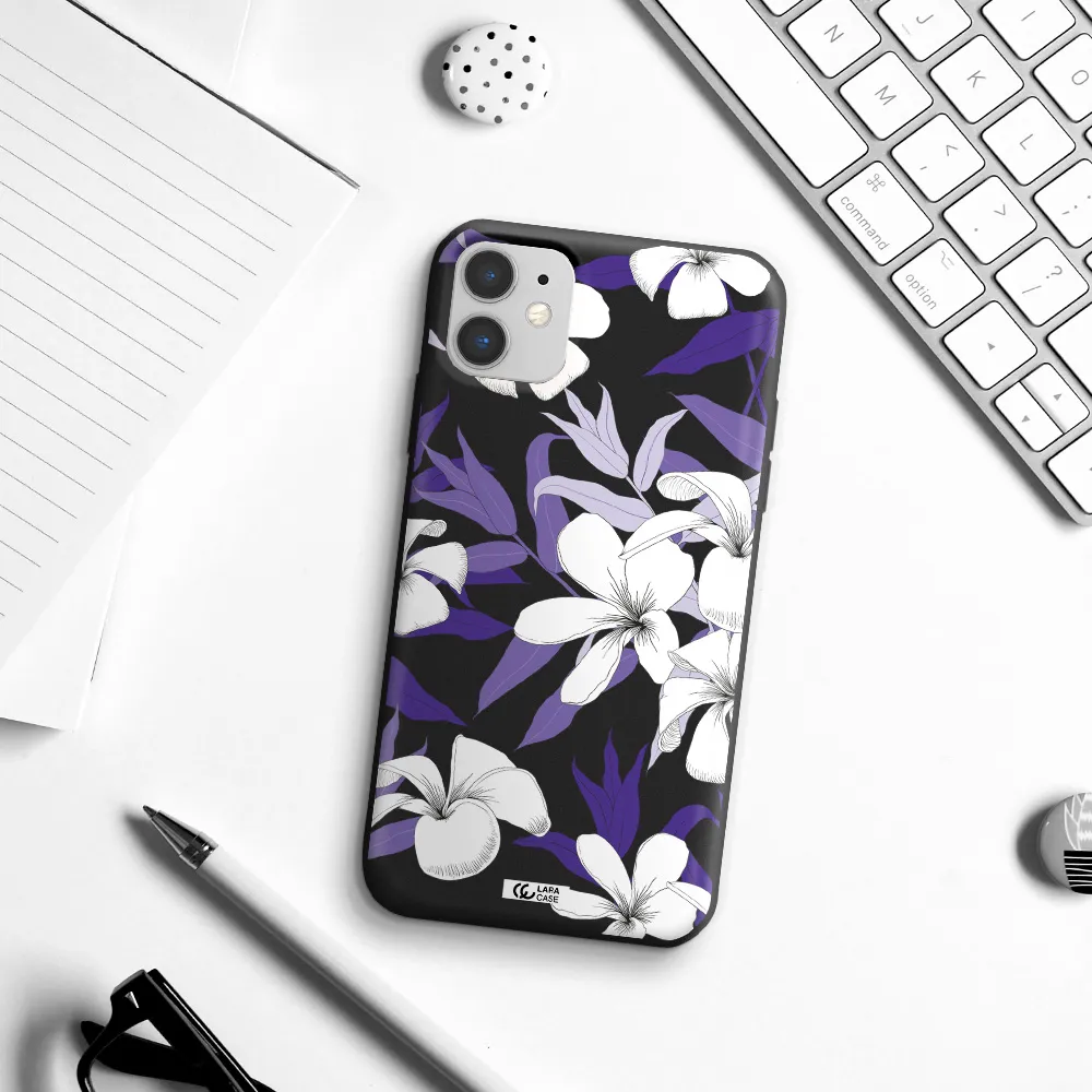 Purple Flower Apple iPhone 11 Silicone black Case