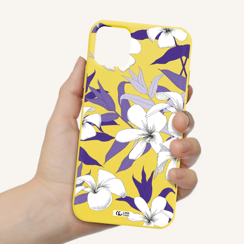 Purple Flower Apple iPhone 11 Silicone canary yellow Case