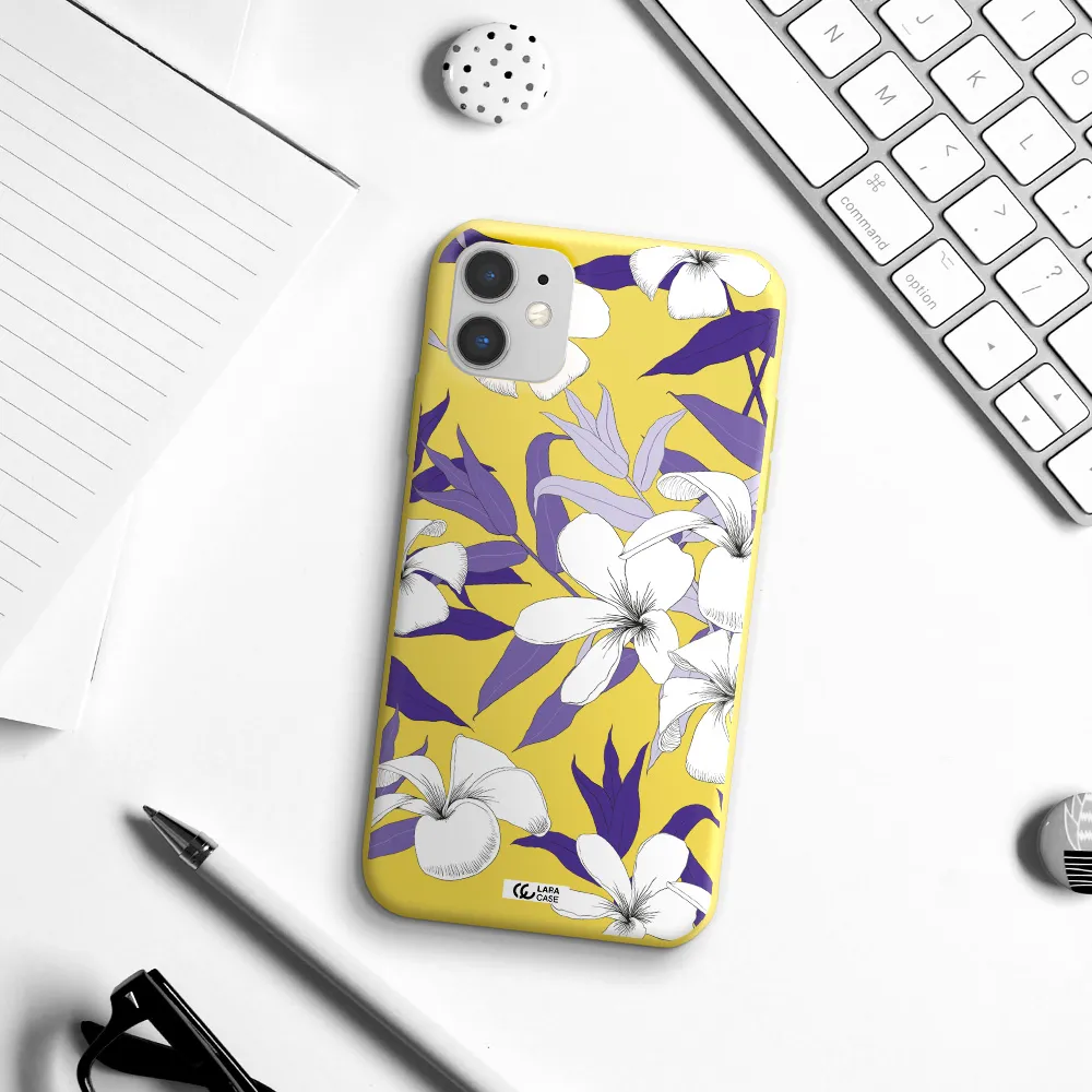 Purple Flower Apple iPhone 11 Silicone canary yellow Case