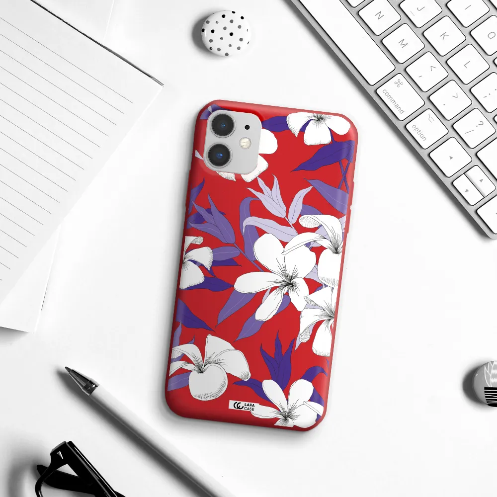 Purple Flower Apple iPhone 11 Silicone Imperial Red Case