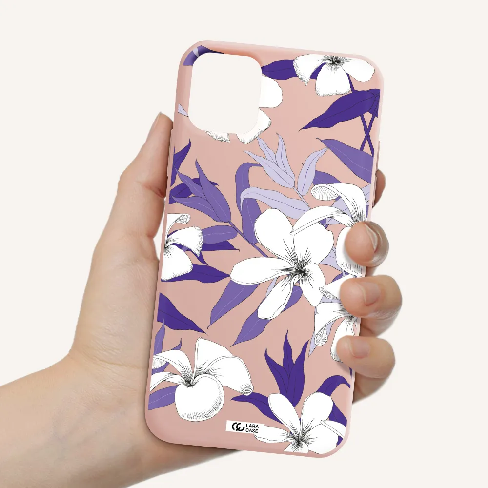 Purple Flower Apple iPhone 11 Silicone pastel pink Case