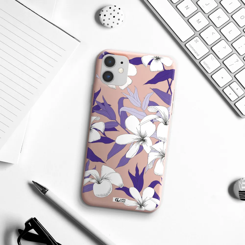 Purple Flower Apple iPhone 11 Silicone pastel pink Case