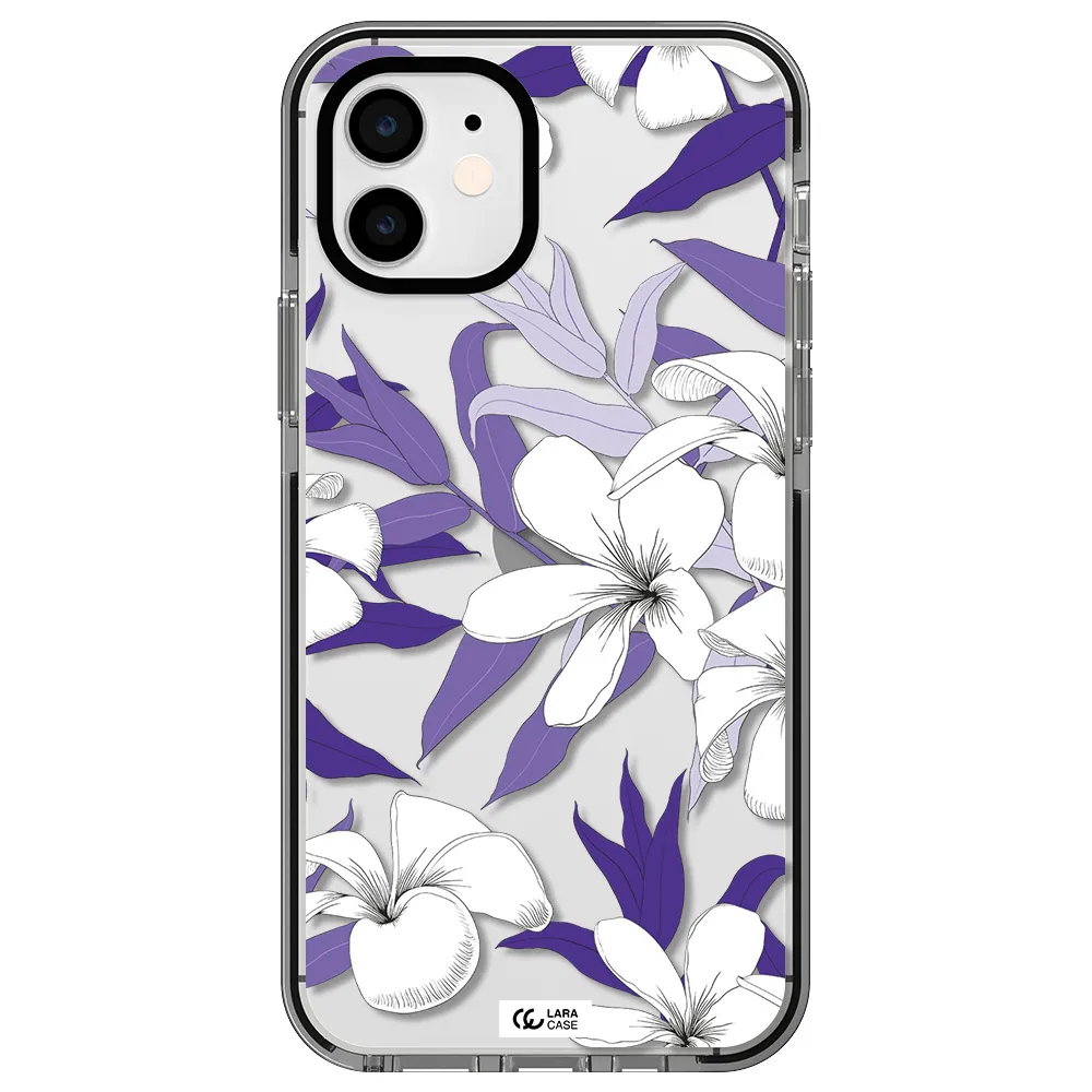 Purple Flower Apple iPhone 12 impact black border Case