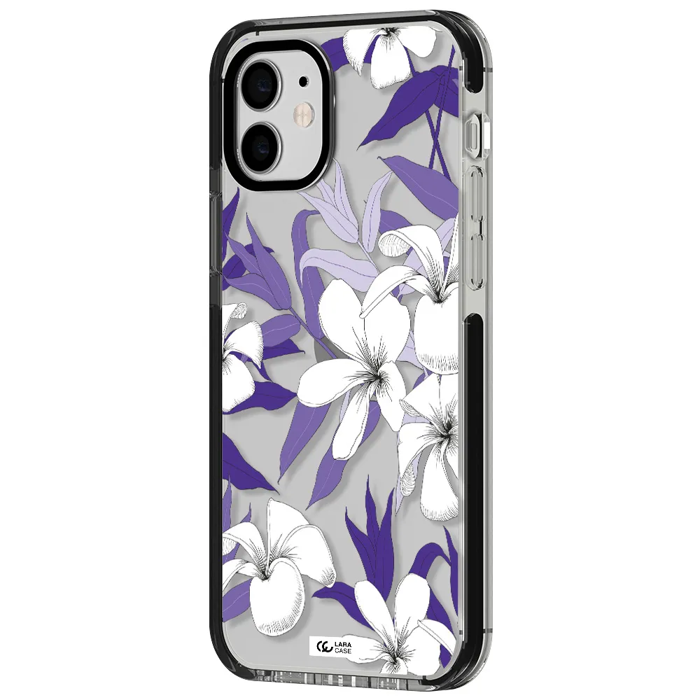 Purple Flower Apple iPhone 12 impact black border Case