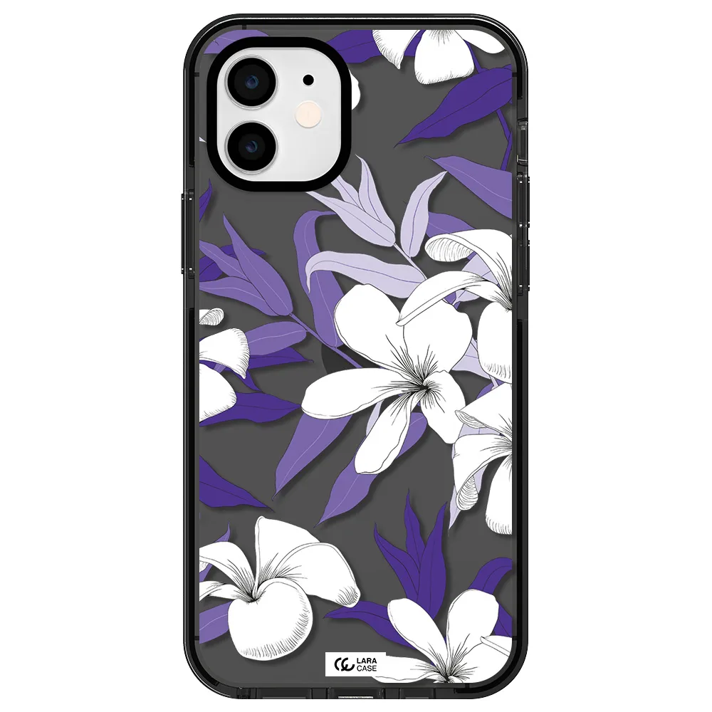 Purple Flower Apple iPhone 12 impact Smoke Black Case