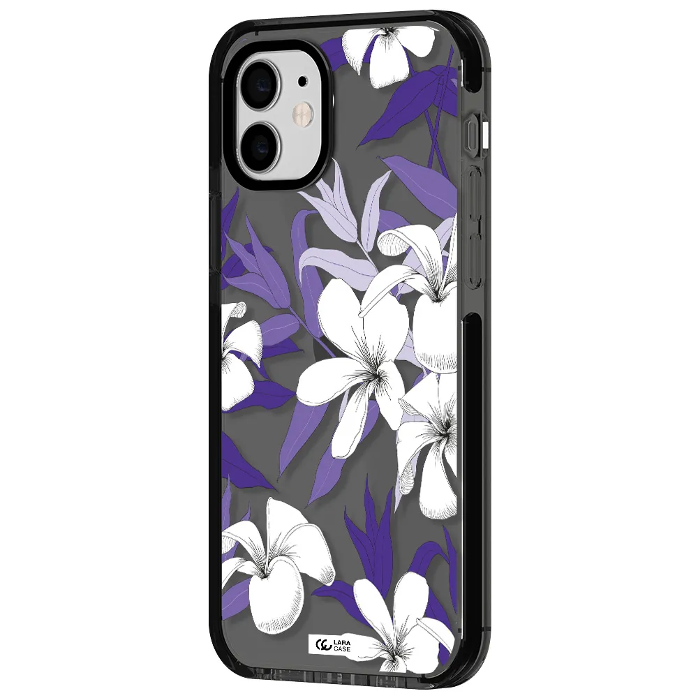Purple Flower Apple iPhone 12 impact Smoke Black Case