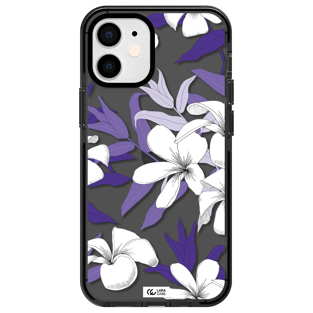 Purple Flower Apple iPhone 12 mini impact Smoke Black Case