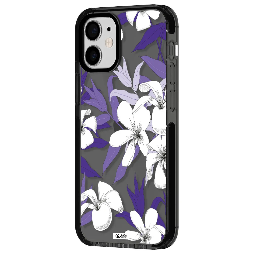 Purple Flower Apple iPhone 12 mini impact Smoke Black Case