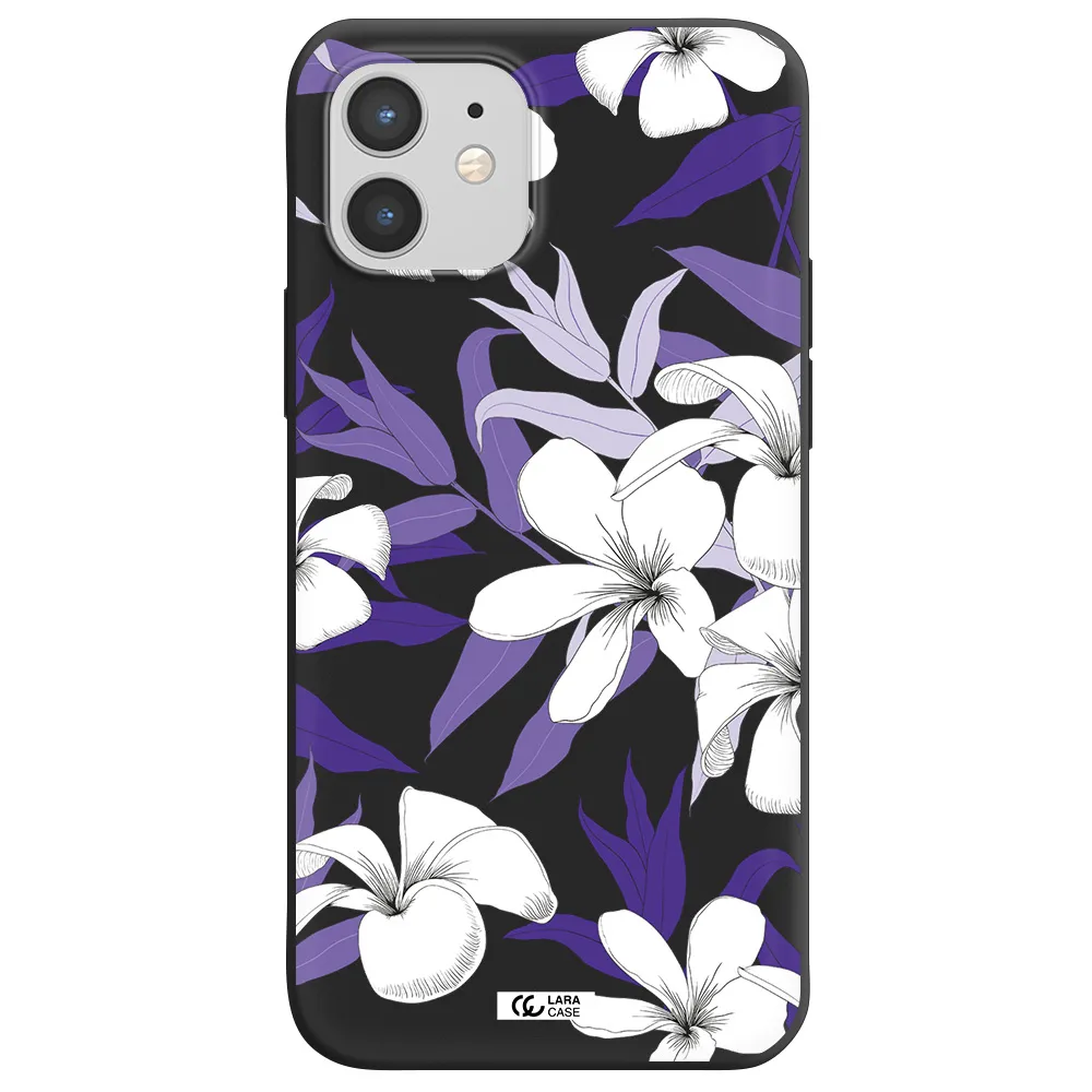Purple Flower Apple iPhone 12 mini Silicone black Case