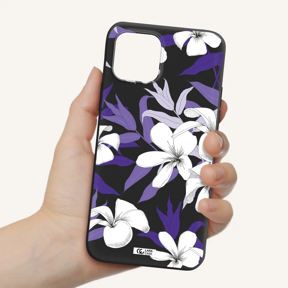 Purple Flower Apple iPhone 12 mini Silicone black Case