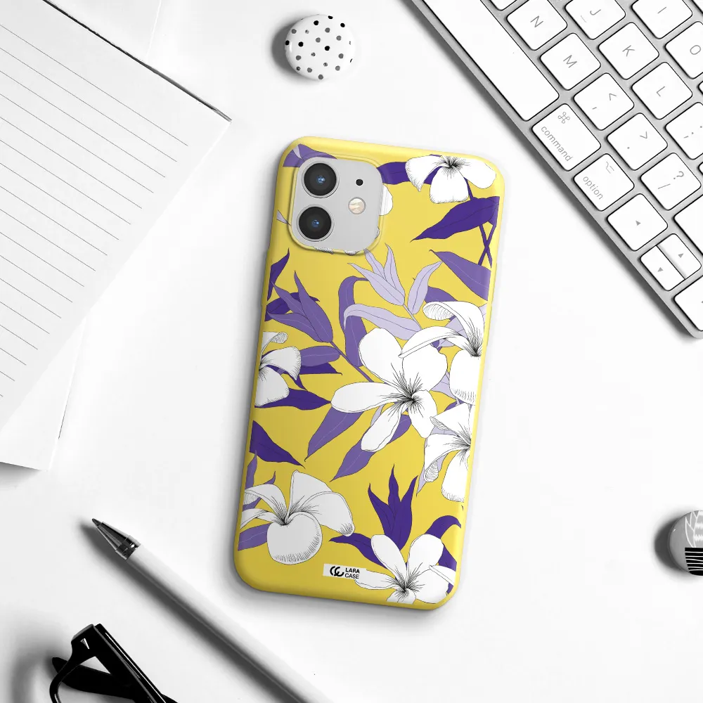 Purple Flower Apple iPhone 12 mini Silicone canary yellow Case