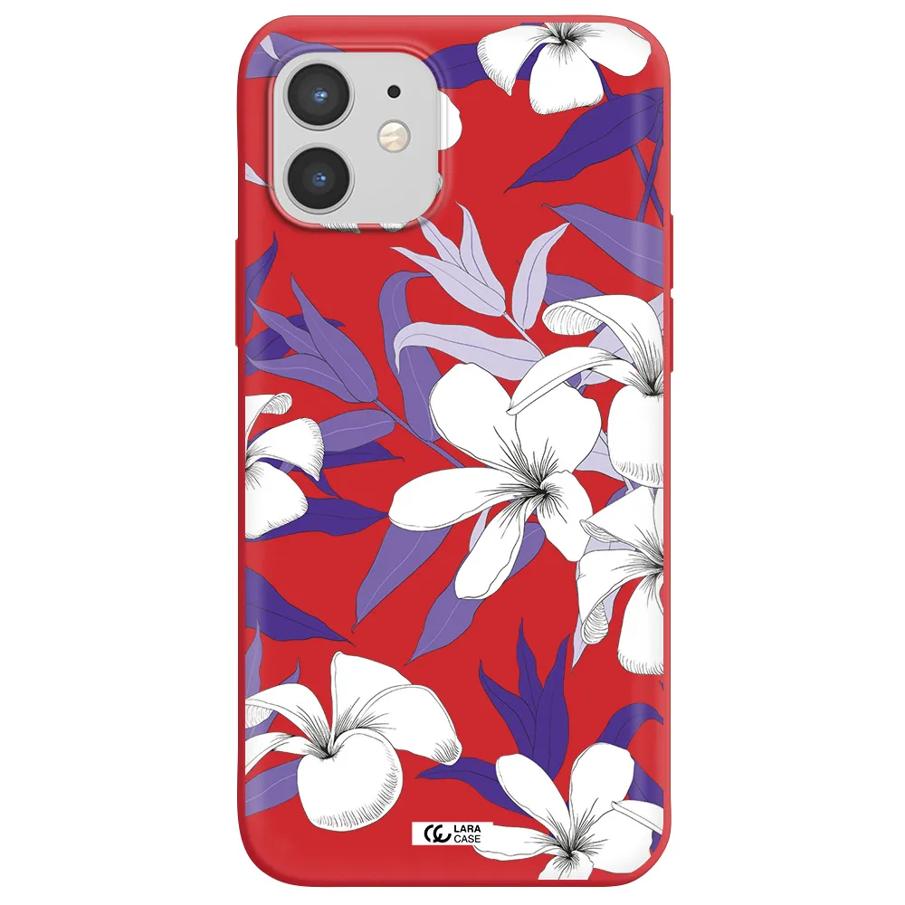 Purple Flower Apple iPhone 12 mini Silicone Imperial Red Case
