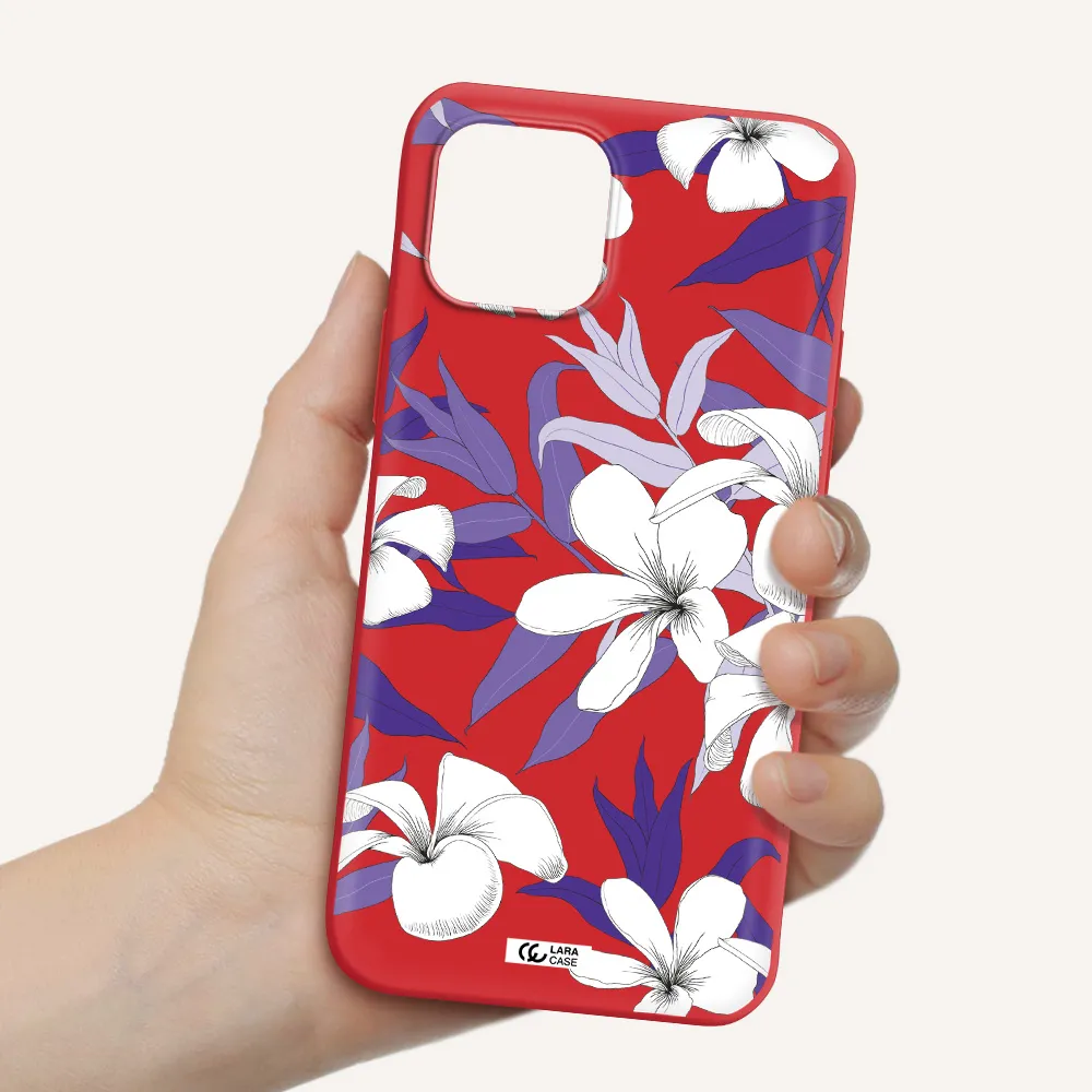 Purple Flower Apple iPhone 12 mini Silicone Imperial Red Case