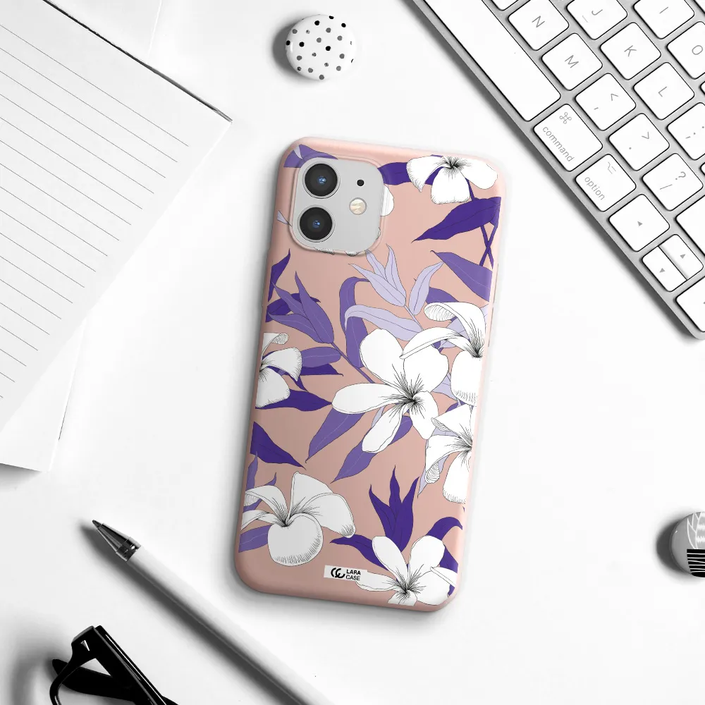Purple Flower Apple iPhone 12 mini Silicone pastel pink Case