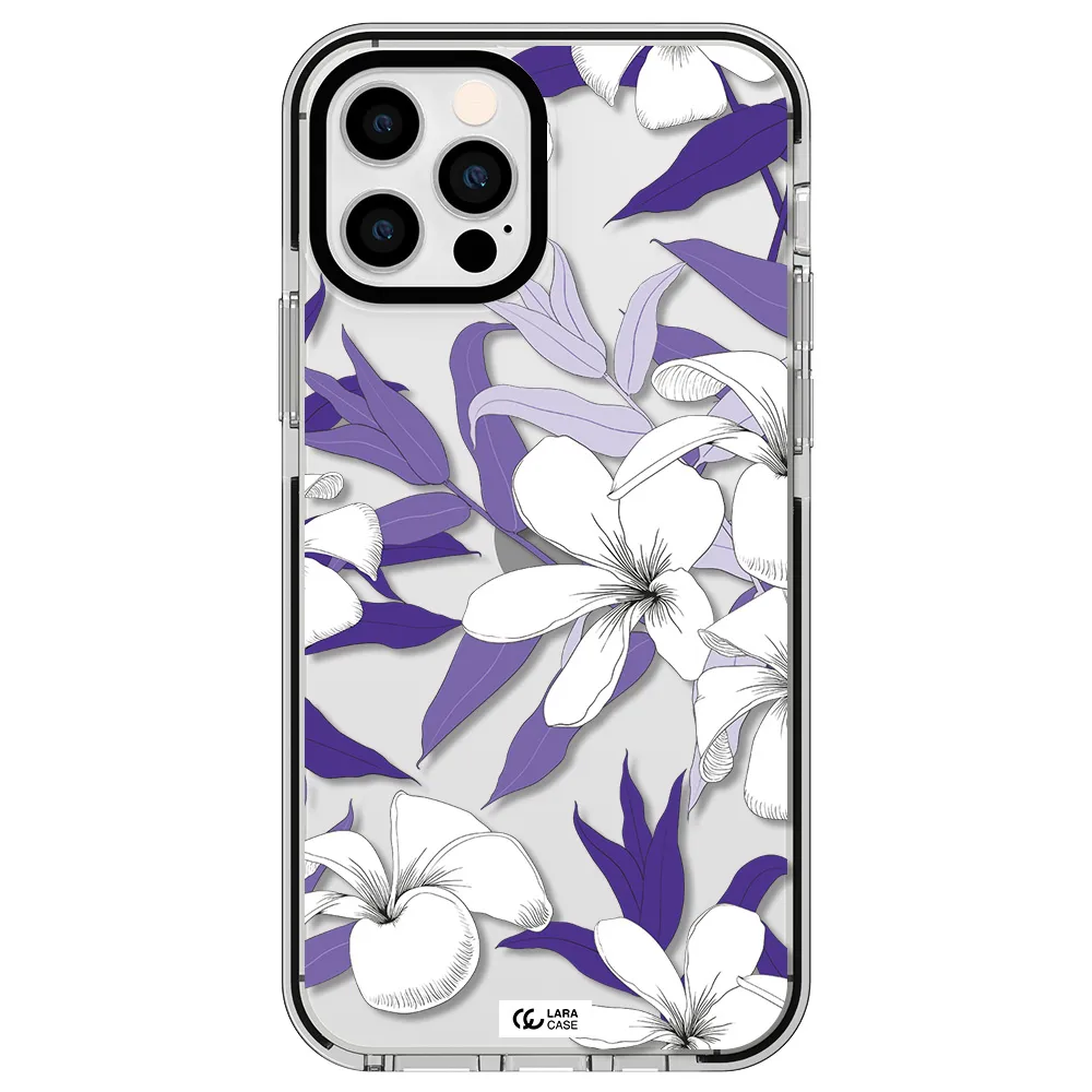Purple Flower Apple iPhone 12 pro impact black border Case