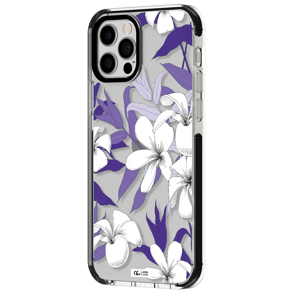 Purple Flower Apple iPhone 12 pro impact black border Case