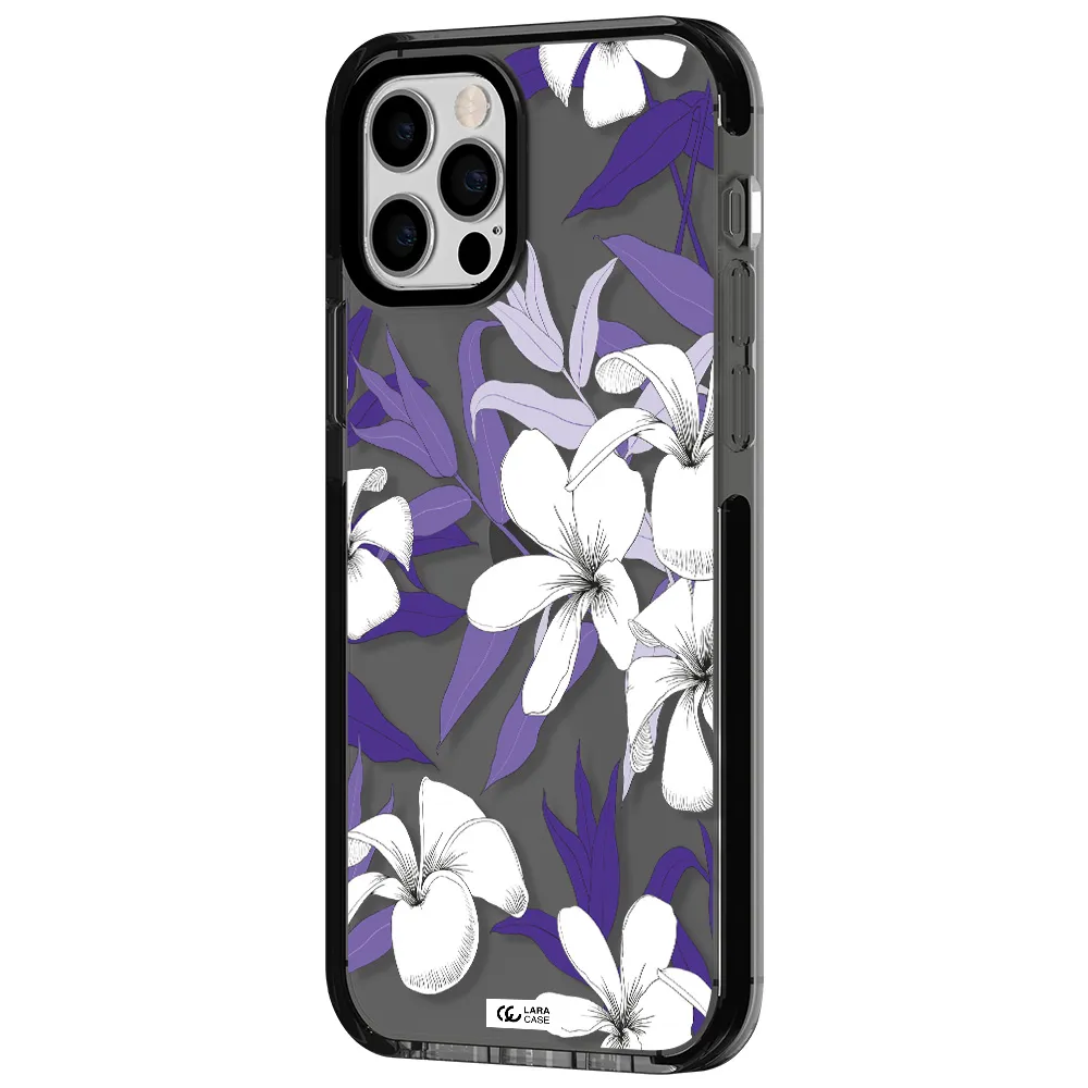 Purple Flower Apple iPhone 12 pro impact Smoke Black Case
