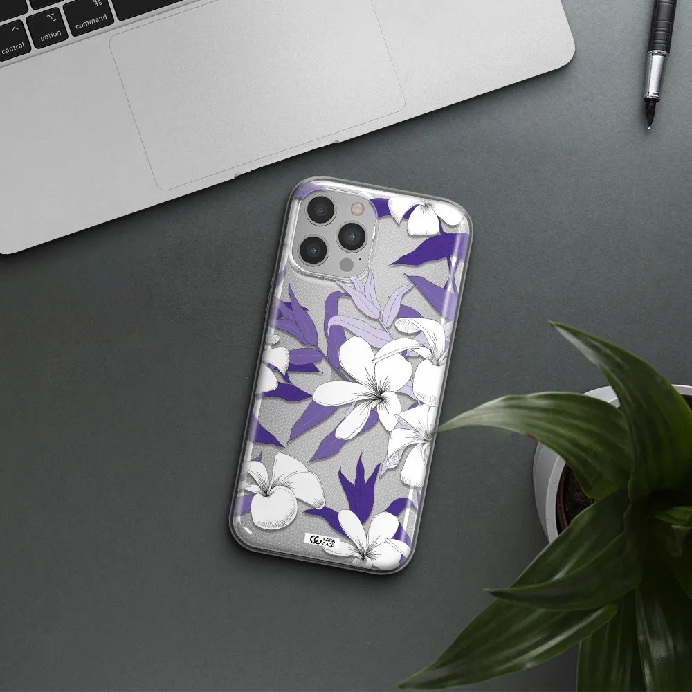 Purple Flower Apple iPhone 12 pro max Clear TPU Case