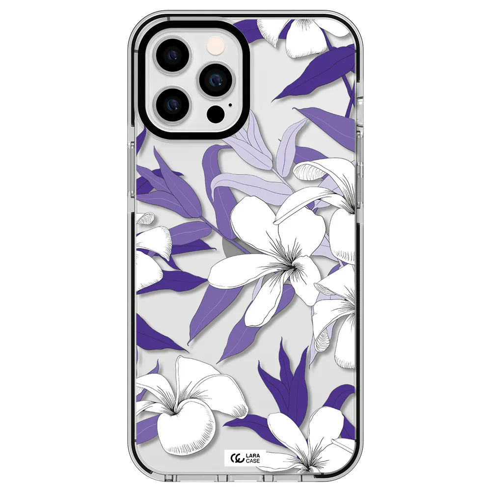 Purple Flower Apple iPhone 12 pro max impact black border Case