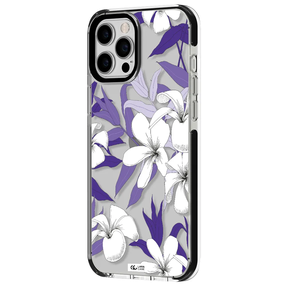 Purple Flower Apple iPhone 12 pro max impact black border Case