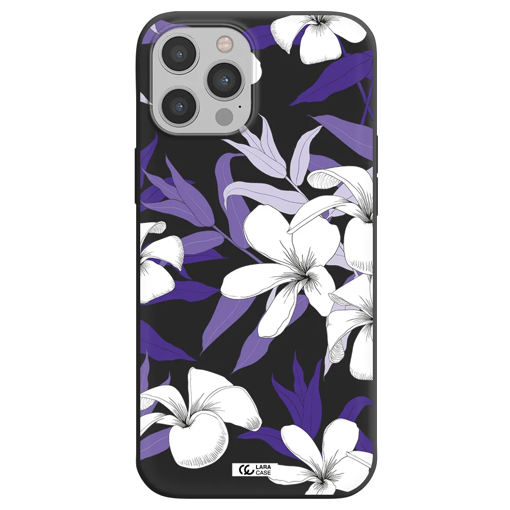 Purple Flower Apple iPhone 12 pro max Silicone black Case