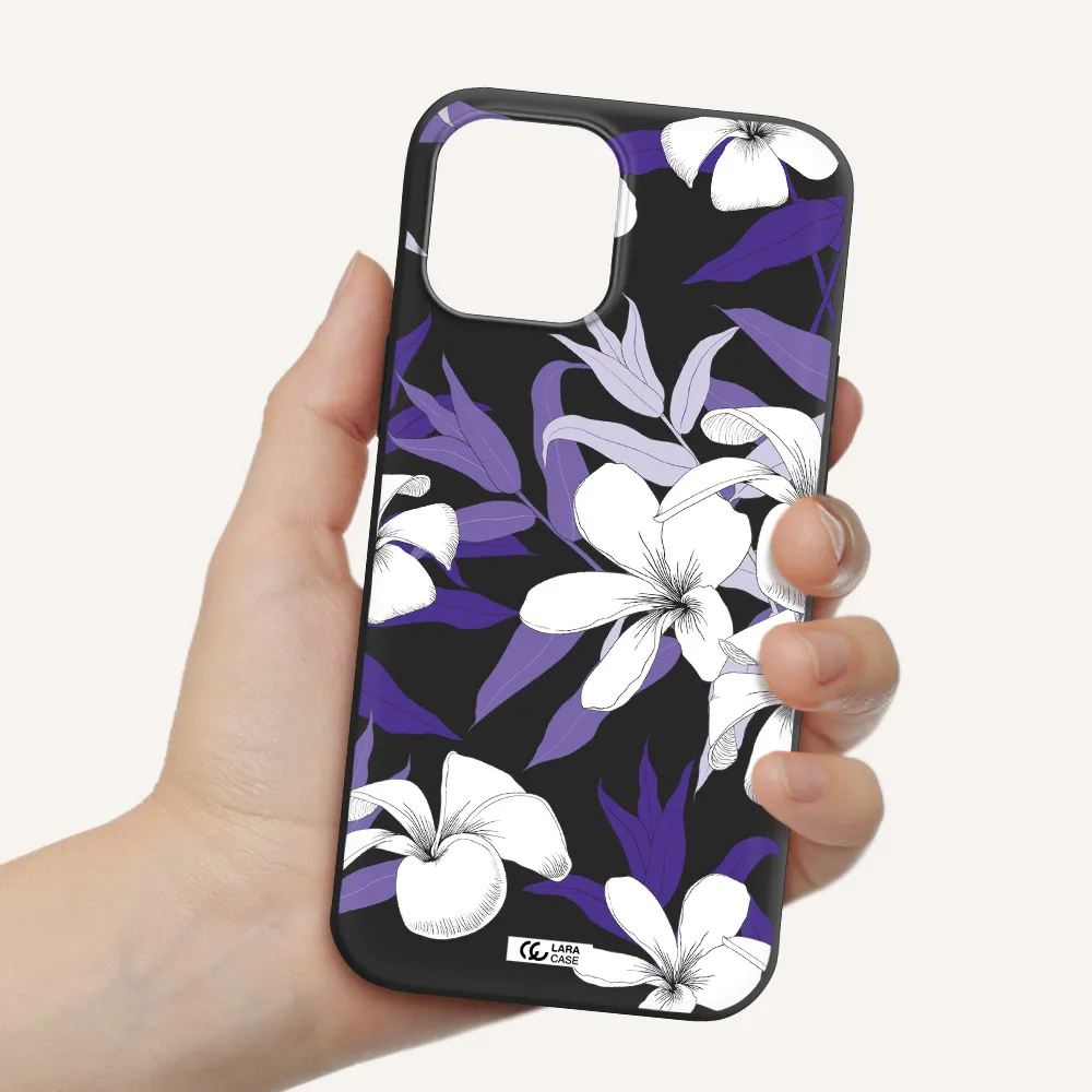 Purple Flower Apple iPhone 12 pro max Silicone black Case