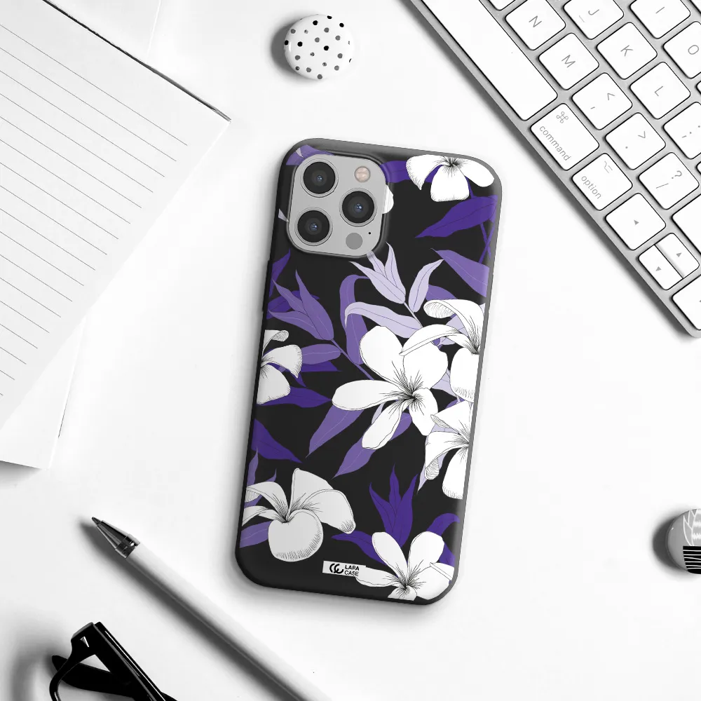 Purple Flower Apple iPhone 12 pro max Silicone black Case