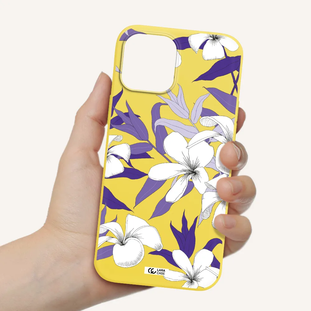 Purple Flower Apple iPhone 12 pro max Silicone canary yellow Case